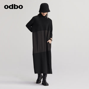 【商場同款】odbo/歐迪比歐設計師小眾連衣裙女秋顯瘦寬鬆長裙