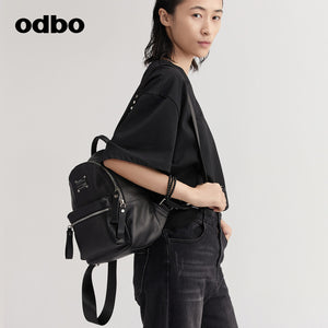 【商場同款】odbo/歐迪比歐真皮簡約雙肩包女旅行上班族牛皮包包