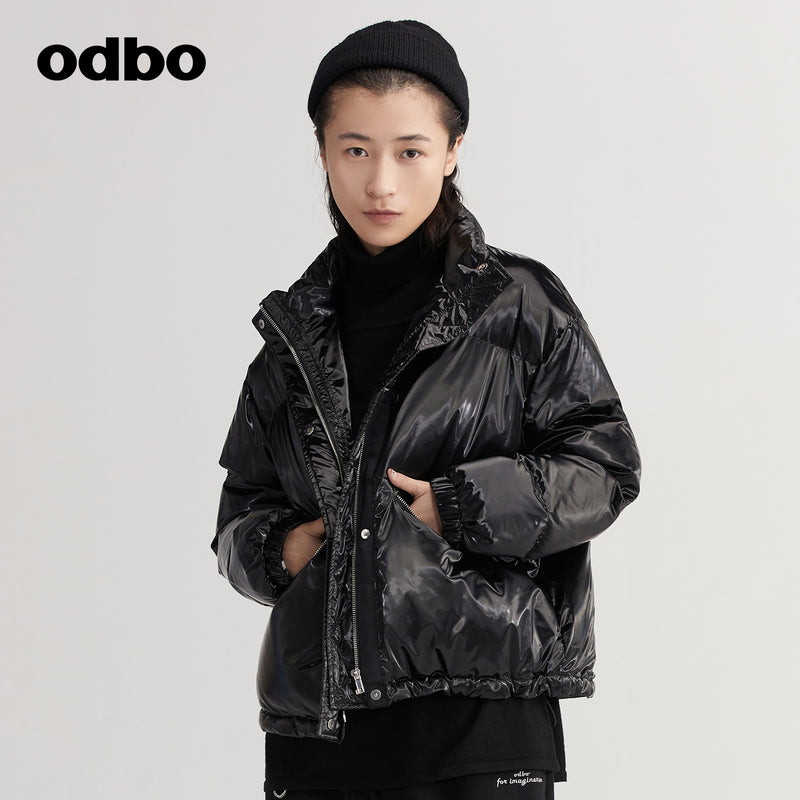 【商場同款】odbo/歐迪比歐亮面白鴨絨羽絨服女秋冬2022新款外套