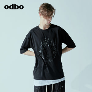 【商場同款】odbo/歐迪比歐2022新款印花短袖T恤男設計感小眾上衣