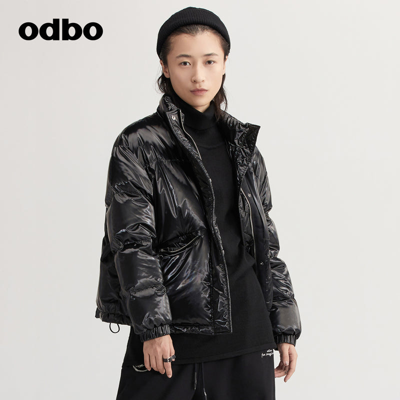 【商場同款】odbo/歐迪比歐亮面白鴨絨羽絨服女秋冬2022新款外套