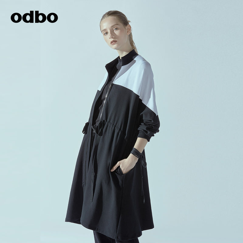 Odbo/歐迪比歐專櫃同款設計師品牌2020春女撞色連衣裙L20192010D