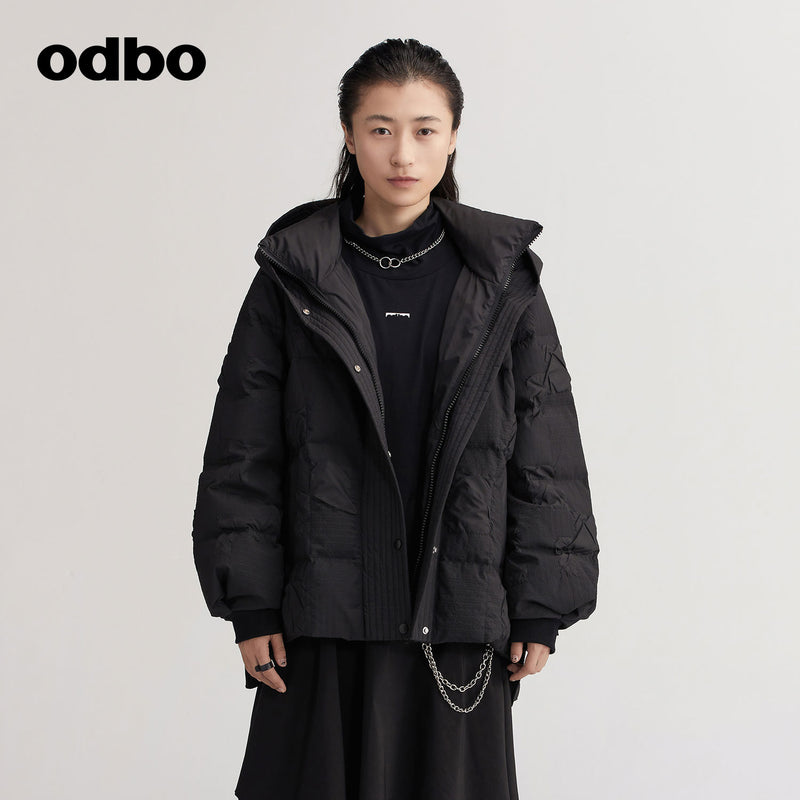 【商場同款】odbo/歐迪比歐秋冬2022新款白鴨絨羽絨服女麵包服