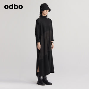 【商場同款】odbo/歐迪比歐設計師小眾連衣裙女秋顯瘦寬鬆長裙